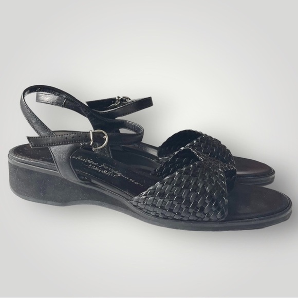 Ferragamo Classic Slingback Sandals Woven Leather Top Black Leather Shoes 8B - Picture 4 of 14